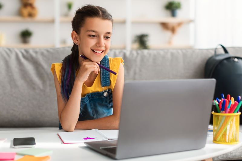 young girl studying